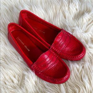 Antonio Melani Red Leather Penny Loafers sz 8 Preppy Nautical Chic Academia